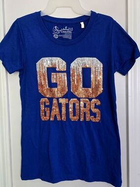 Pressbox Blue Sequin "GO GATORS" Short Sleeve Tee